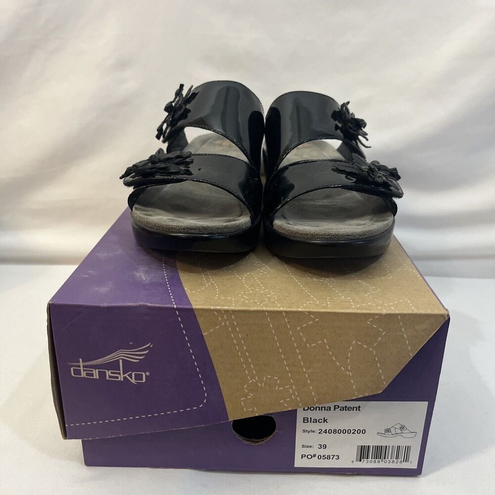 Dansko Donna Black Patent Leather Double Strap Sandals Size 39